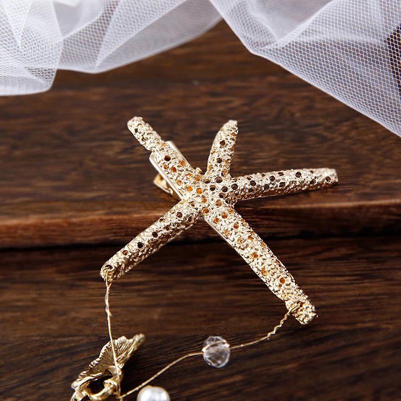 Elegant Starfish Star Hairpins The Bridal Hair Accessories Handmade Headband Bride Handmade Tiaras Soft Pearl Hair Jewelry