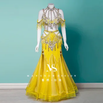 customized belly dance costume women's ostrich hair fairy style set Eastern dance princess style performance costume dancewear