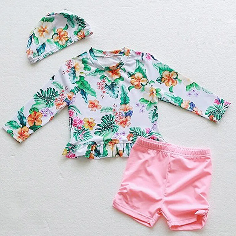 Girls Swimsuit Children's little girl middle and big child split skirt long sleeve sunscreen lovely princess