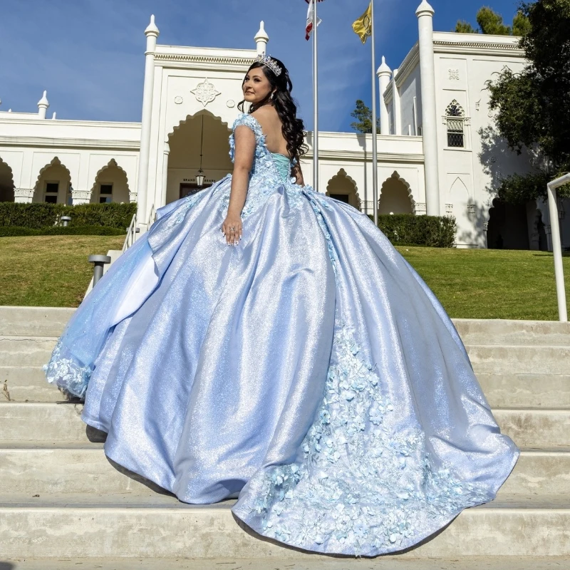 

Lavender Off Shoulder Ball Gown Quinceanera Dresses 3D Appliques Beaded Corset Dress Long Girl Prom Party Gowns Robe Princess