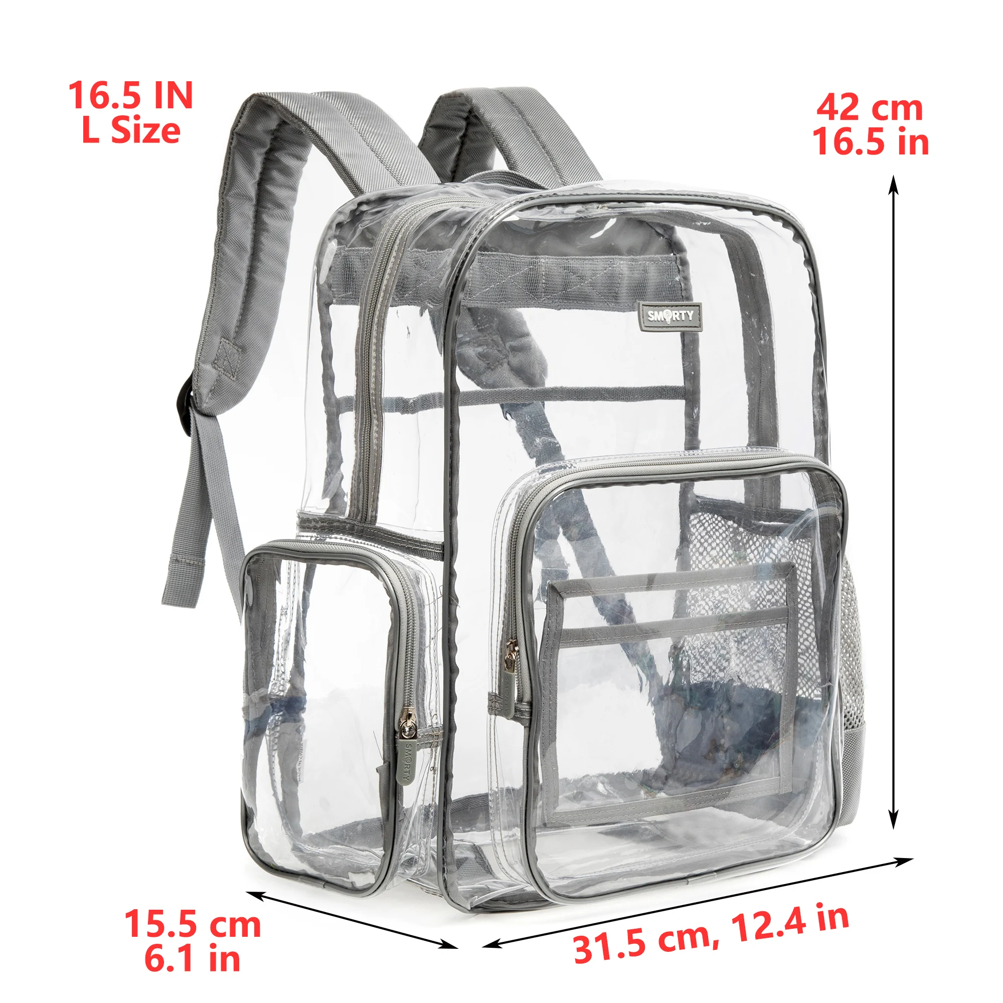 

Clear Backpack for Women and Men, Transparent Bookbag, See Through PVC School Bag, Heavy Duty, Gray, L, XL