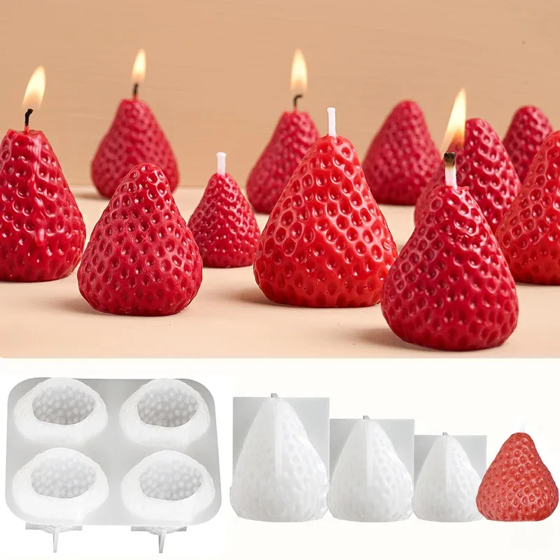 Aromatherapy Candle Mold 3D Strawberry Aromatherapy Candle Silicone Mold DIY Handmade Romantic Scented for Valentine's Day Party Home Decor Birthday Gift
