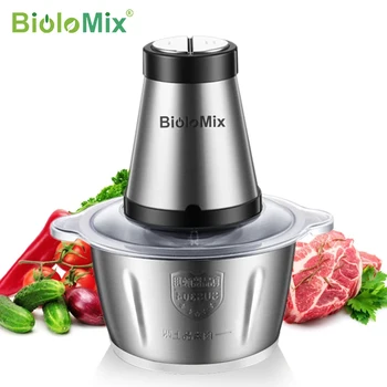 BioloMix 2 Speeds 500W Stainless Steel 2L Capacity Electric Chopper Meat Grinder Mincer Food Processor Slicer 1