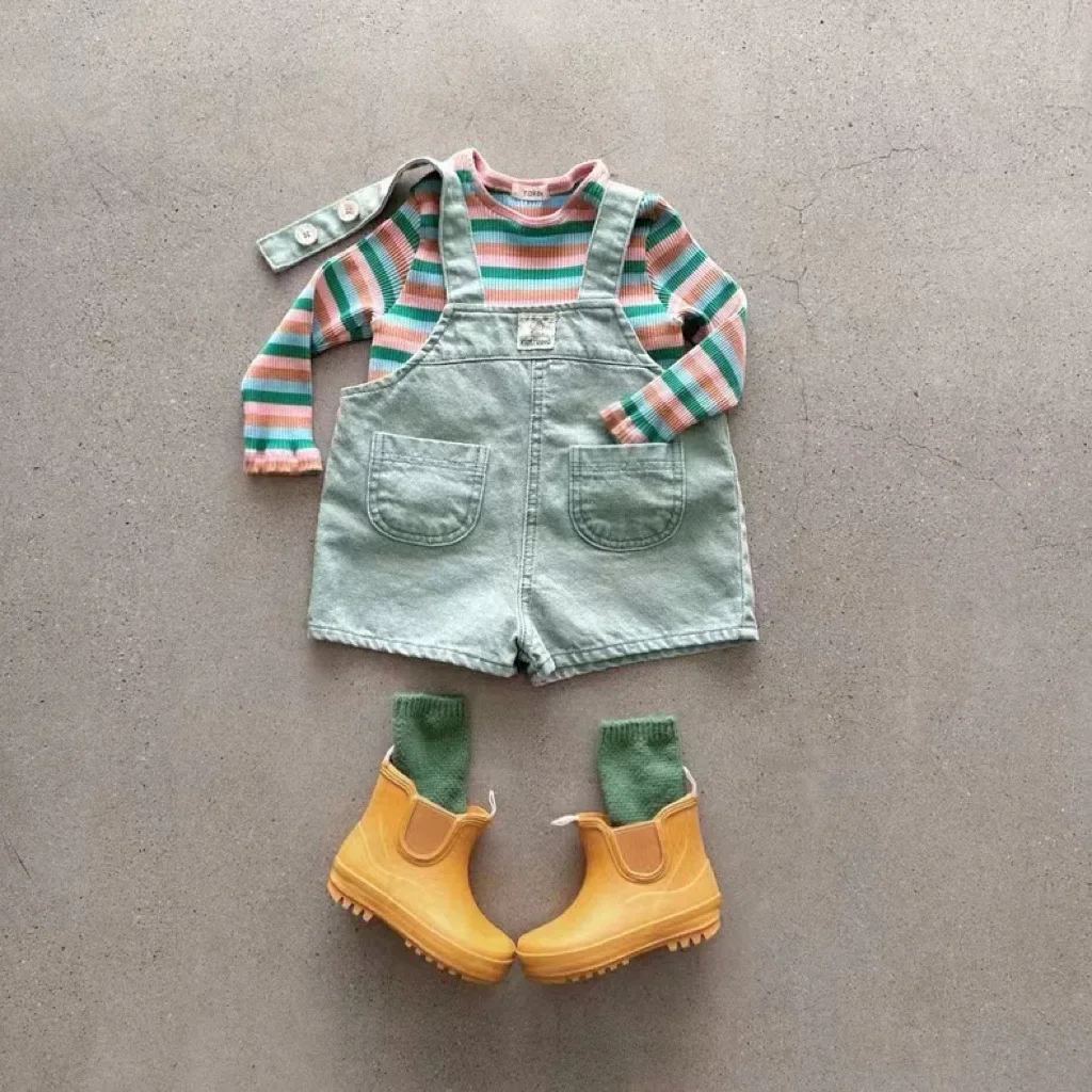 Korean Version Ins Summer New Shorts, Denim Overalls, Cool and Breathable Loose Pants for Boys and Girls, Versatile for Summer