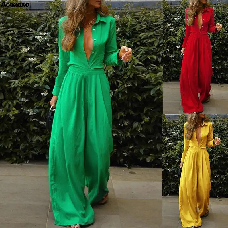

2023 summer new women's fashion casual high fixed autumn and winter temperament solid color shirt casual suit two-piece set