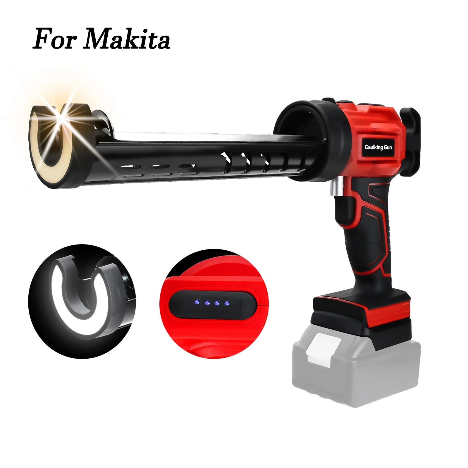 Draadloos kitpistool voor Makita 18V-20V batterij, elektrisch kitpistool druppelvrij met LED-licht, 4 instelbare snelheden 10 oz/300 ml kitpistool voor het vullen van afdichting