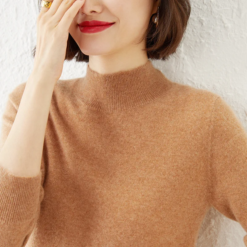 

Woman Sweaters New Half Turtleneck Knitwear Women's Fall/Winter Short Pullover Pure Color Loose Sweater Thicken