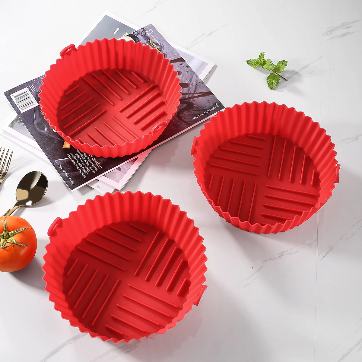 Air Fryer Silicone Liners Air Fryer Silicone Pot Reusable Silicone Air Fryer Liners Food Safe Non Stick Air Fryer Basket Accesso