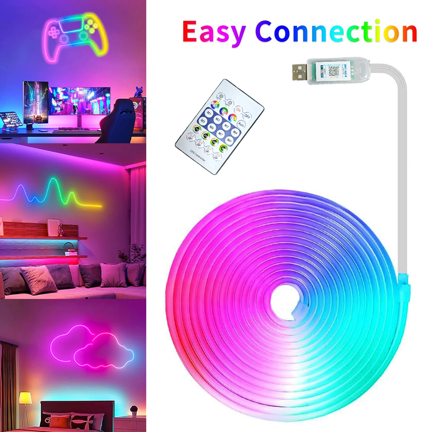 Led Strip Lights 5V RGBIC Bluetooth Neon Led Strip Lamp 2M 3M 5M for Room Wall Decoration