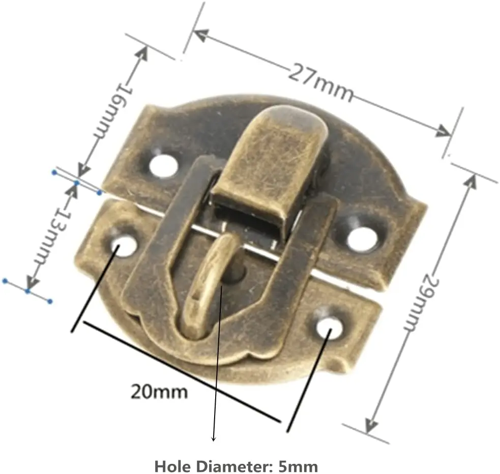 12pcs Antique Brass Decorative Hasp Lock Furniture Jewelry Gift Wine Wood Box Suitcase Case Hasp Latch Hook With Screw 27x29mm furniture hardware jewelry box hasps decorative latches