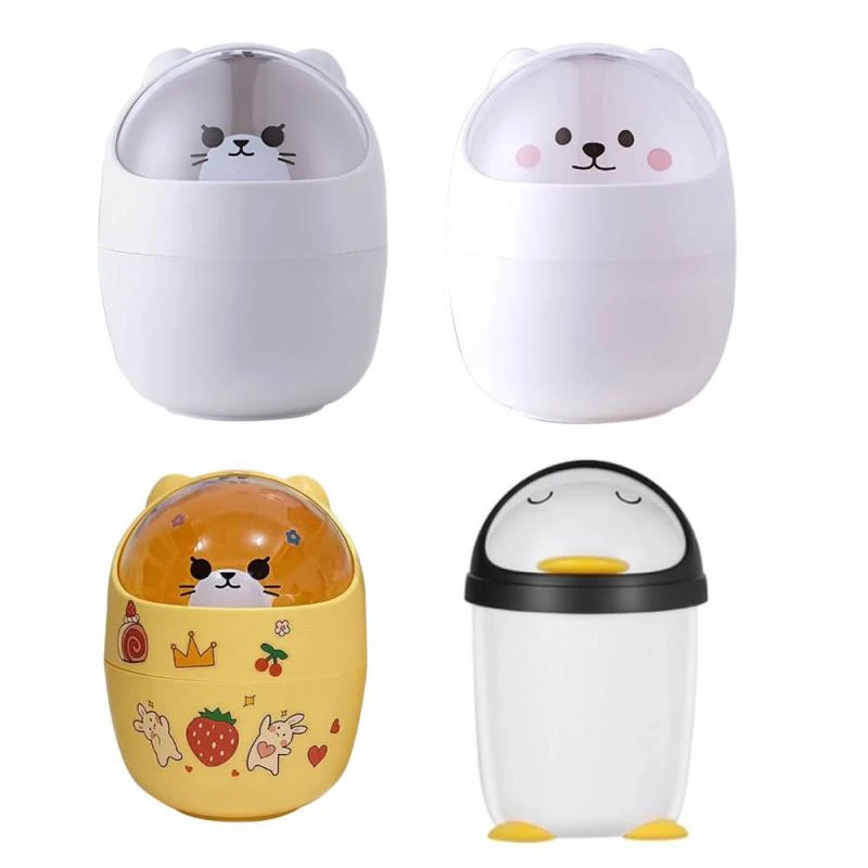 Mini Small Waste Bin With Lid Desktop Table Trash Basket Trash Can