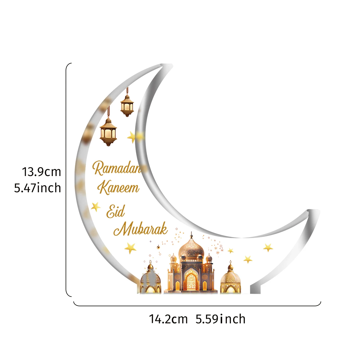 1PC, creative transparent moon-shaped acrylic Ramadan (رمضان) decorative ornament, festive table warm decorative statue ornament