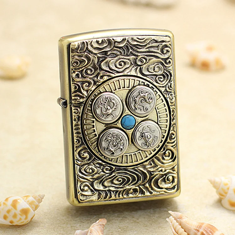 

Genuine Zippo lucky compass oil lighter copper windproof cigarette Kerosene lighters Gift with anti-counterfeiting code