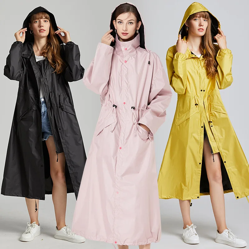 

Fashion Long Raincoat for Women Hooded Rain Coat Waterproof Rain Poncho Rain Coat Female Rain Jacket for Outdoor Hiking
