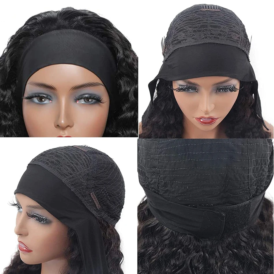 Jerry Curly Headband Human Hair Wig Brazilian Virgin Hair Perfect Natural Afro Look No Lace Needed 250% Scarf Machine Made Wig 6