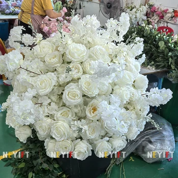 80/70/60/40cm White Large Flower Ball Artificial Table Centerpiece for Event Wedding Decor Road Lead Floral Arrangement Bouquet 2