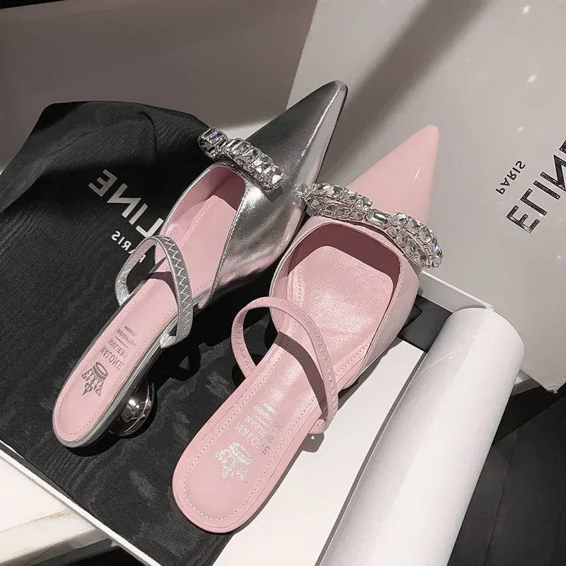 

Женские лакированные розовые шлепанцы, весенне-летние туфли на плоской подошве, новая дизайнерская элегантная обувь с острым носком
