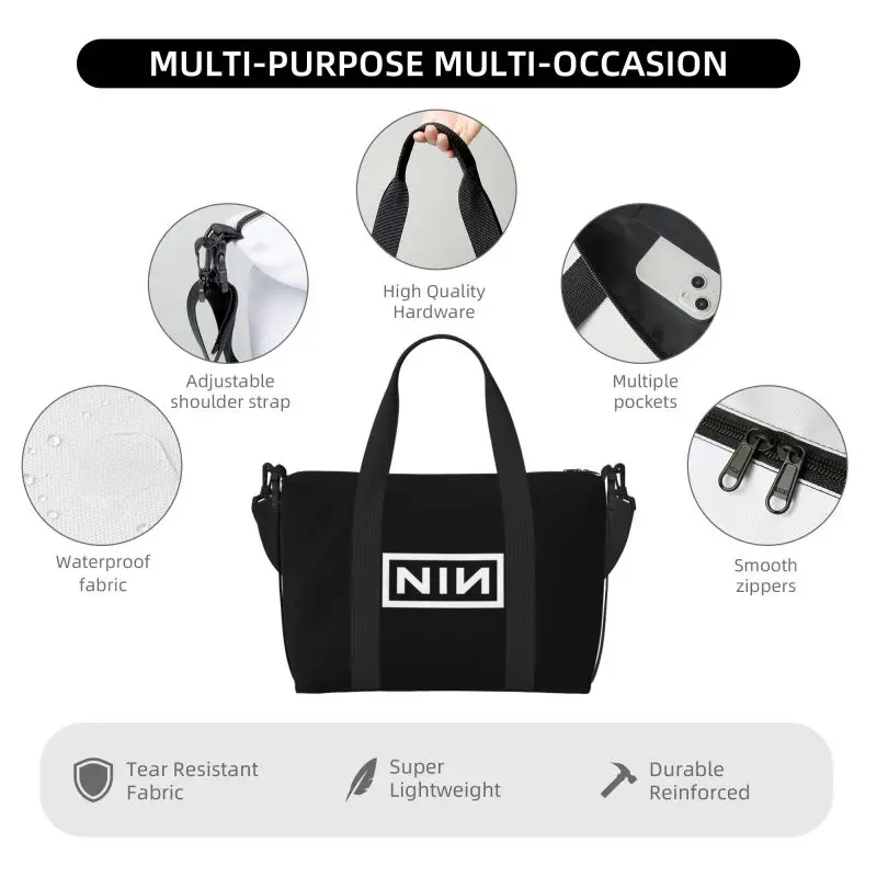 NIN Retro Print Travel Duffel Bag Portable Sports Gym Yoga Bag Weekender Overnight Handbag Carry on Luggage Tote Bags
