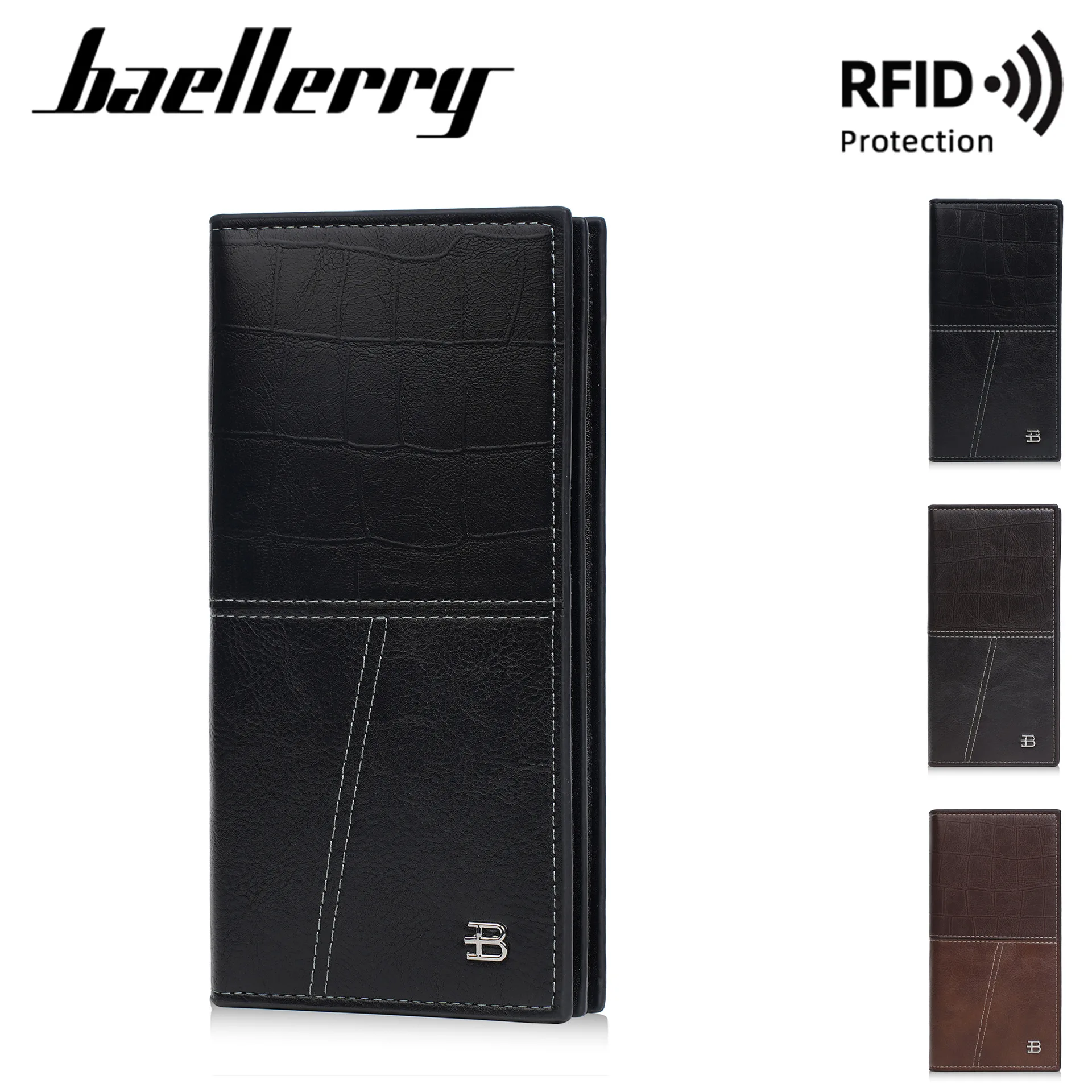 1Pcs/Baellerry Men's Crocodile Pattern Long Wallet, Large Capacity, Multiple Card Slots, Bill and Coin Storage Wallet with Zipper Coin Pocket