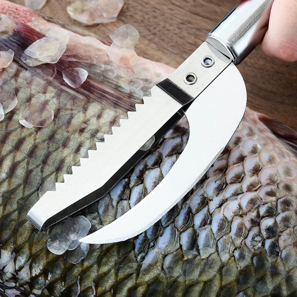 Fish Scale Scraper 3 In 1 Stainless Steel Fish Scale Knife Sawtooth Peelers Scraping Boning Filleting Stomach Digger Kitchen Tools