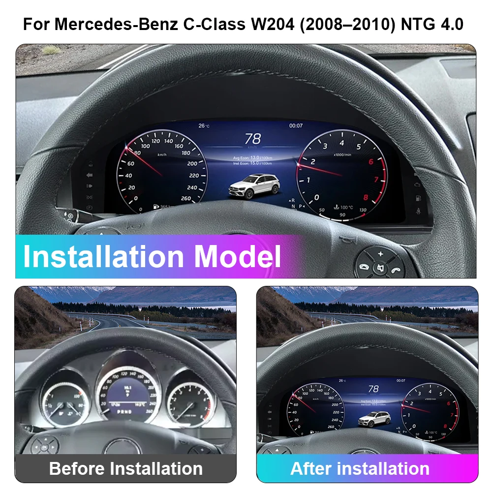메르세데스-벤츠 C-클래스 W204 (2008-2010) NTG 4.0 클러스터 계기판 속도계용 12.3인치 디지털 계기판