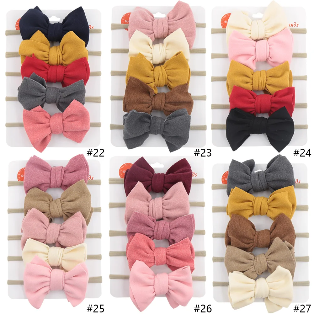 5 개/몫 솔리드 보우 머리띠 가짜 스웨이드 폴리 에스터 와플 탄성 나일론 헤어 밴드 패션 소년 소녀 Headwraps