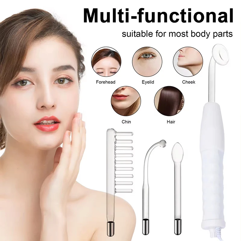 Facial Acne Wand 4 In 1 High Frequency Electrode Wand Neon Electrotherapy Glass Tube Acne Spot Remover Facial Therapy Wand Home Spa Beauty Device