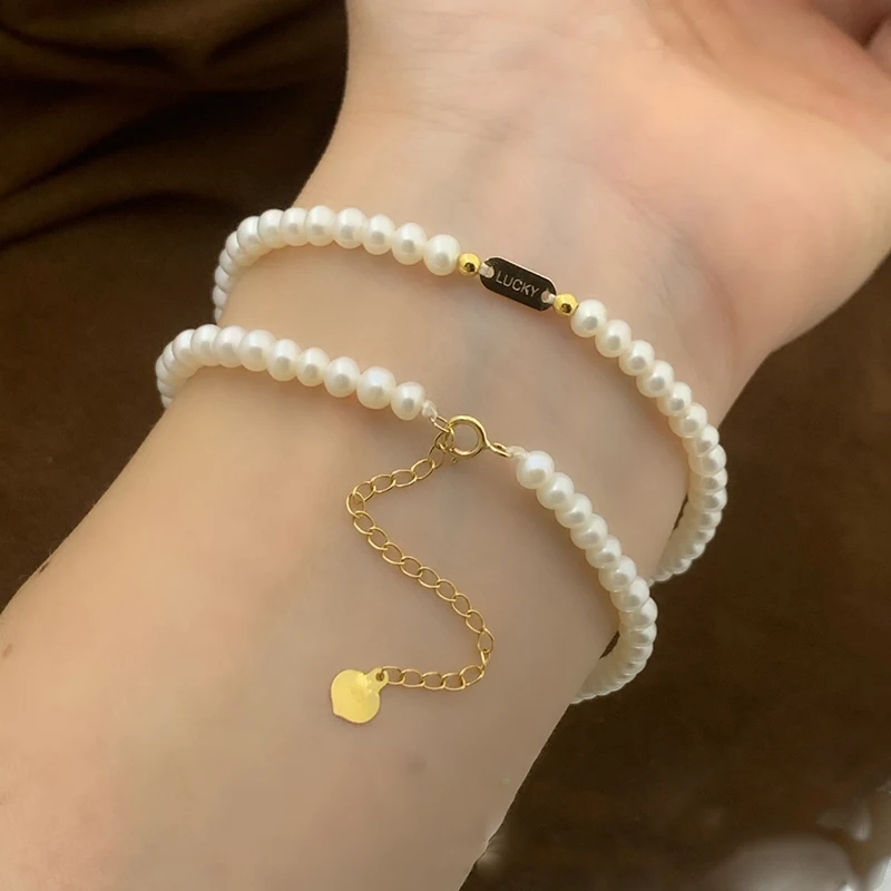 KUGG PEARL 18K Yellow Gold Necklace Natural Freshwater Pearl Chain Necklace Fashion INS Elegant Jewelry for Women