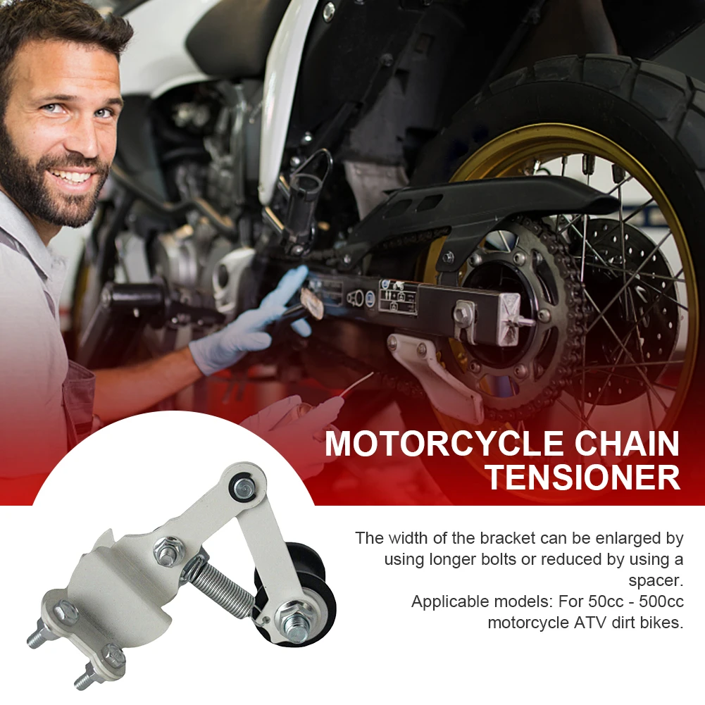 Motorcycle Chain Adjuster with Guide Wheels Pulley Chain Tensioner Iron Motorbike Tensioner for 50cc-500cc ATV Motocross