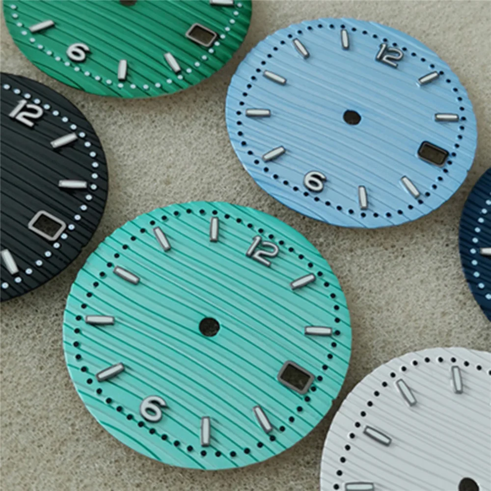 

30.5mm Dial Simple Style Silver Numerals Green Luminous Watch Dial for NH35 NH36/4R/7S Movement