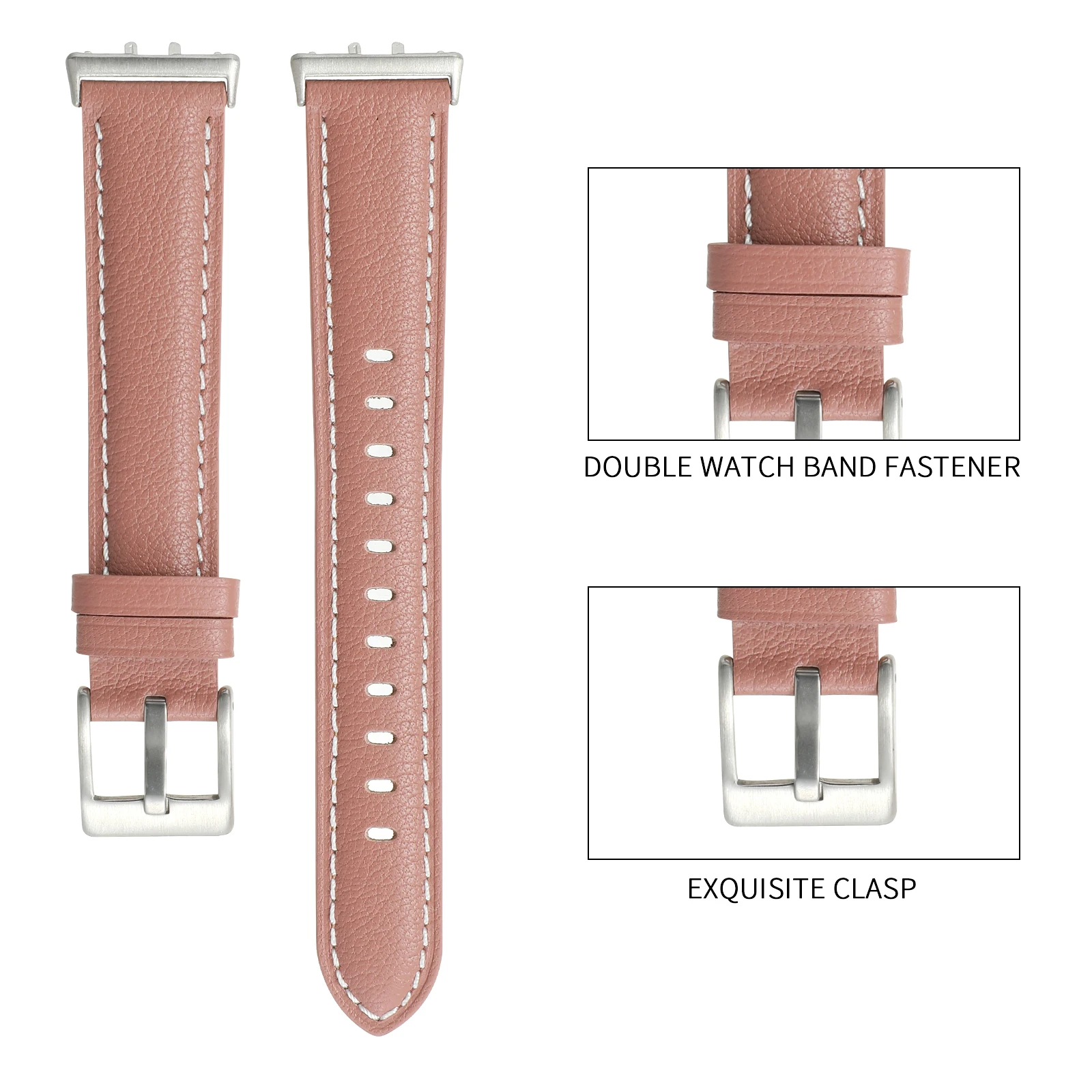 Elegant Leather Band Strap with Connector for Smartwatches - Stylish Wrist Bracelet