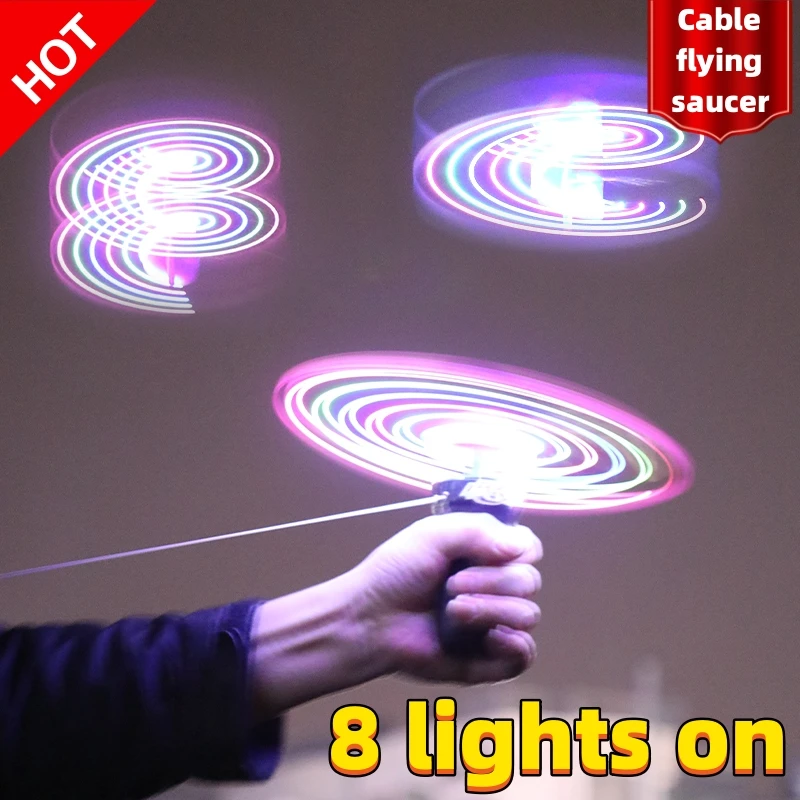 Sports Pull Line Saucer Toys Children outdoor Fun Rotating Flying LED Light Processing Flash For Beach festival Kid gift Toy