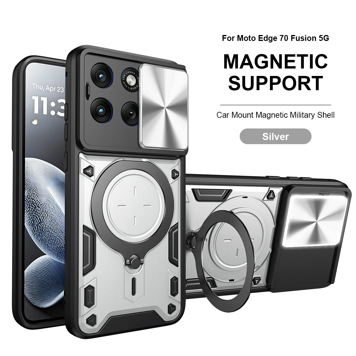 Rugged Armor Magnetic Bracket Phone Case with Slide Camera Protection Cover