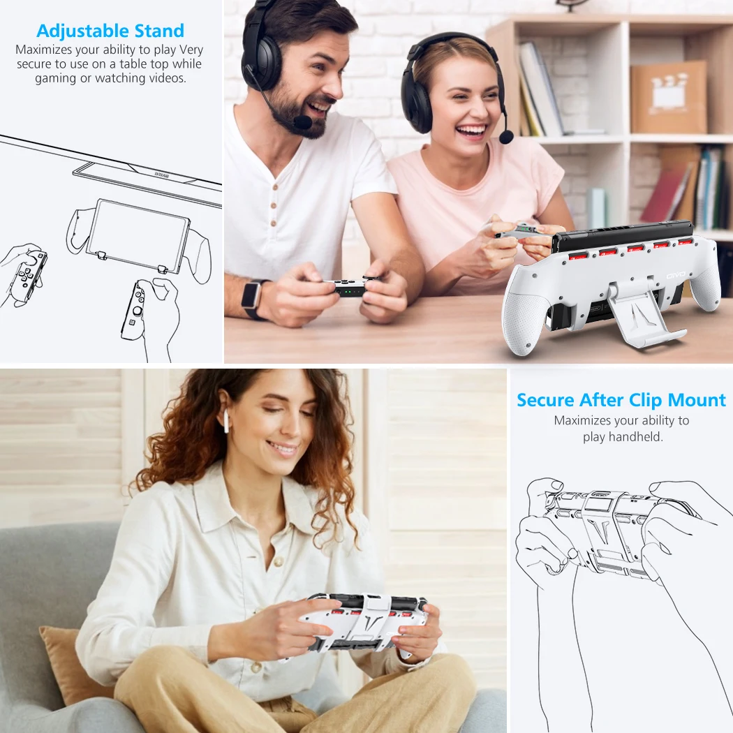 Grip Holder Adjustable Stand Handle Asymmetrical Controller Holder 5 Card Slots For Switch/Switch OLED Nintendo Switch Game Controller Accessories