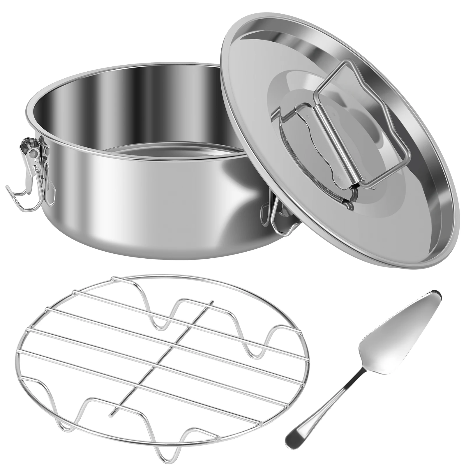 

Stainless Steel Flan Pan with Lid 1.5QT Flan Maker with Handle 7.5×7.5×3 Inch Flan Mold with Steam Rack and Cake Spatula