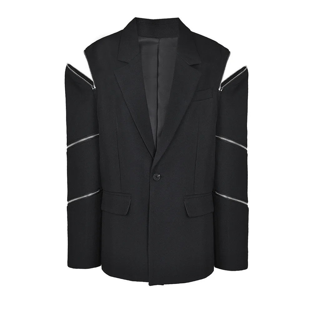 xw40New high-end suit with zipper decoration, autumn European and American style fashion