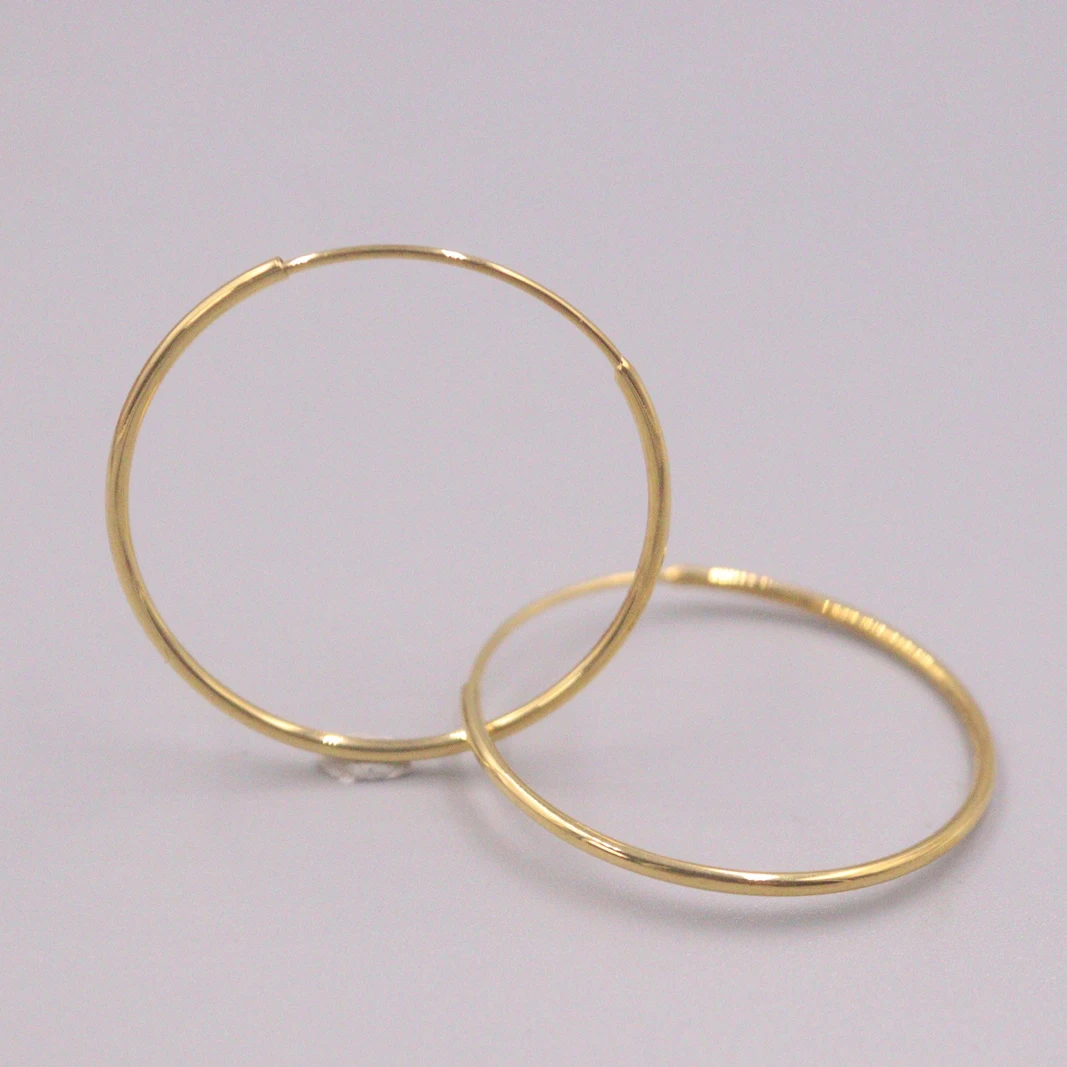 

Real 18K Yellow Gold Earrings For Women Polish Surface 32mm Outer Diameter Big Circle Stamp Au750 Earrings Hoop