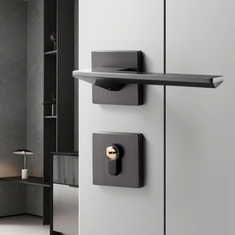 Modern Grey and Black Door Handle Lever Lock Kitchen, Bedroom, Bathroom, Office, Hotel-ping door handle lock