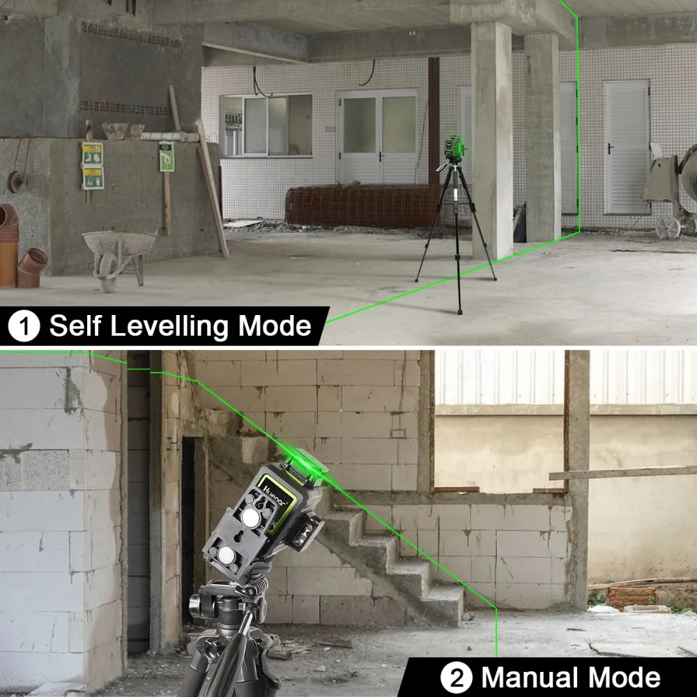 Huepar 3D Cross Line Self-leveling Laser Level 12 lines Green Beam Li-ion Battery with Type-C Charging Port & Hard Carry Case - Image 5