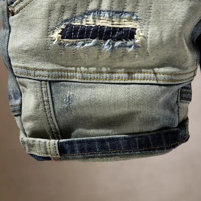 New Men's Ripped Jeans Trendy Splicing Loose Denim Shorts High Street Fashion Hip-Hop Streetwear Men's Clothing shorts for men