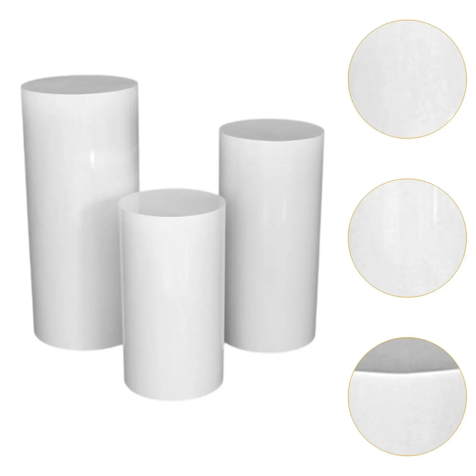 Set 3 Supporti Cilindrici Bianchi Per Feste – 90cm, 75cm, 60cm, In PVC, Per Matrimoni, Compleanni, Decorazioni, Centrotavola