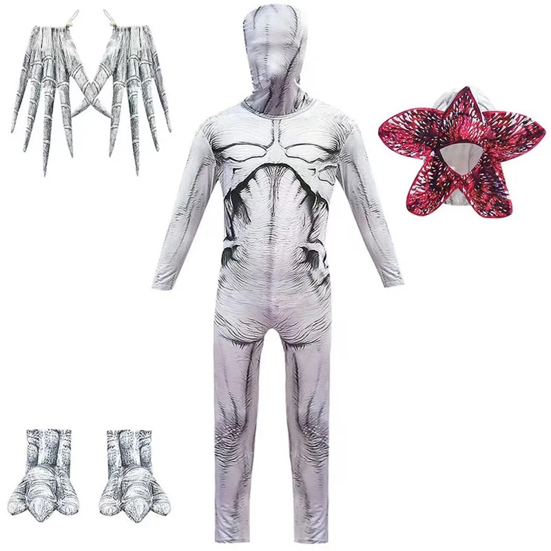 Scary Jumpsuit Costumes Adult Kid Cosplay Demogorgon Skull Horror Cosplay Bodysuit Mask Outfits Halloween Chomper Carneval Suit