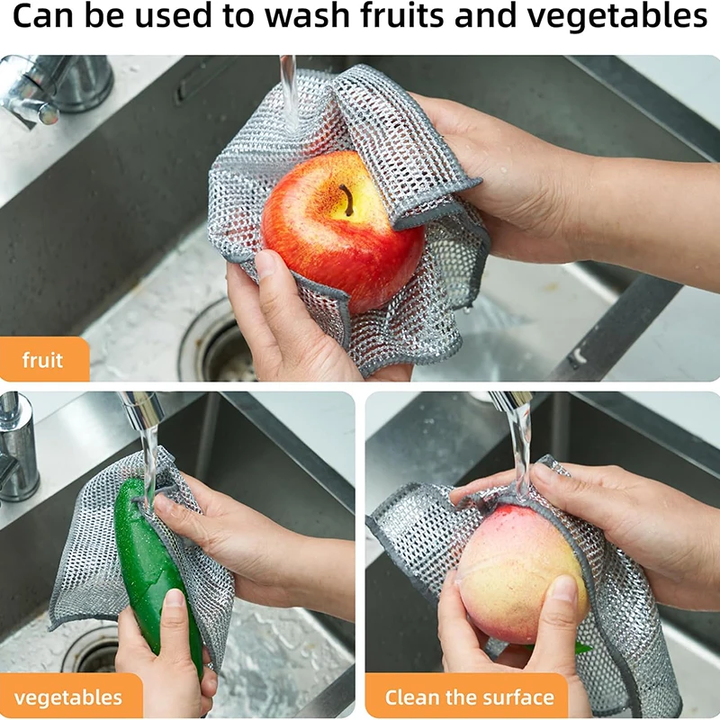 Set of Magic Dishcloths - Silver Wire Cleaning Cloths for Kitchen and Dishwashing