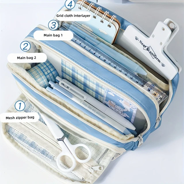 Kawaii – trousse à crayons multicouche de grande capacité, sac à crayons pour étudiants, boîte de fournitures de papeterie scolaire et sac de rangement de maquillage 4 Kawaii – trousse à crayons multicouche de grande capacité, sac à crayons pour étudiants, boîte de fournitures de papeterie scolaire et sac de rangement de maquillage 4
