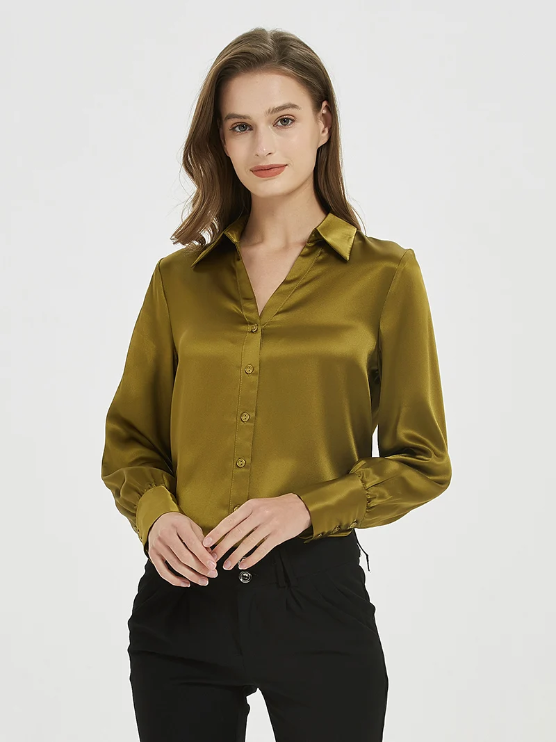 マルベリー シルク ストライプ タイネック シャツ