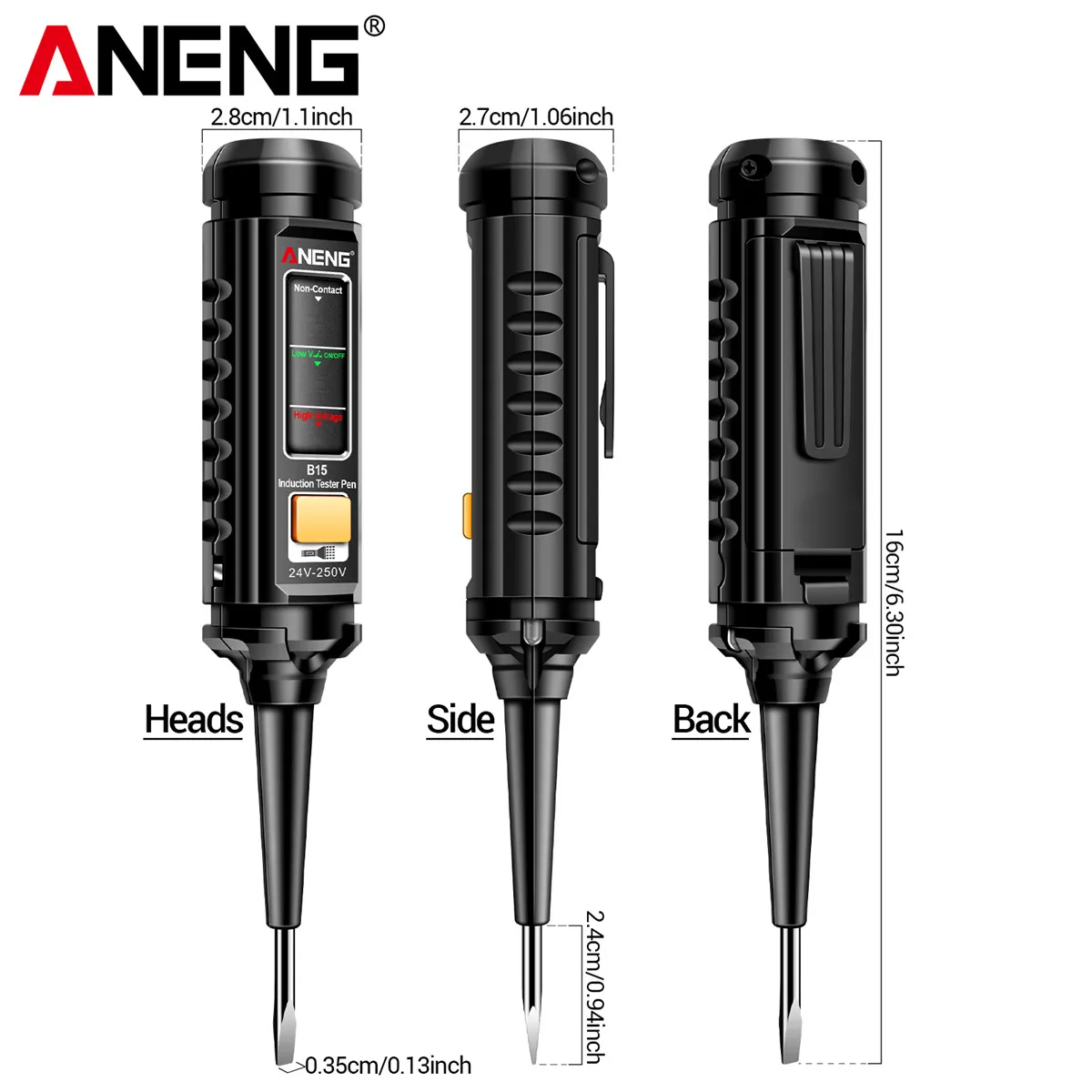 유도 테스터 펜 ANENG B15 하이라이트 컬러 라이트 전문가용 AC 전압 감지 전기기술자 드라이버 테스트 도구