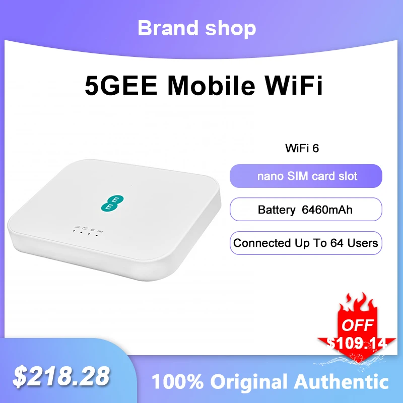 5GEE 와이파이 5G 모바일 광대역 장치 무선 라우터 모뎀, SIM 카드 배터리, 6460 mAh 포켓 핫스팟, 최대 64 명 사용자 연결