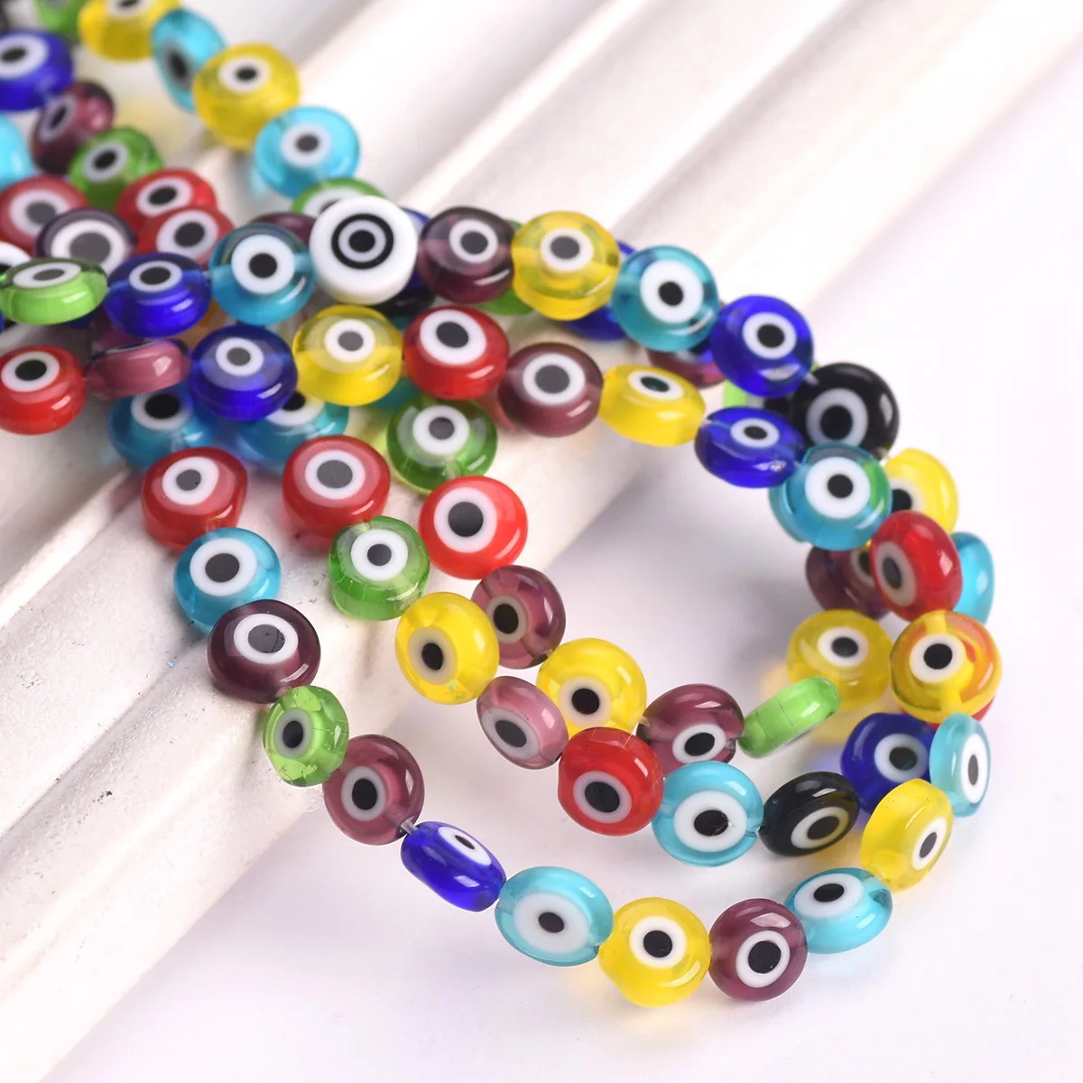 Flat Round 6mm 8mm 10mm Evil Eye Patterns Millefiori Lampwork Glass Loose Beads Lot For Jewelry Making DIY Crafts Findings