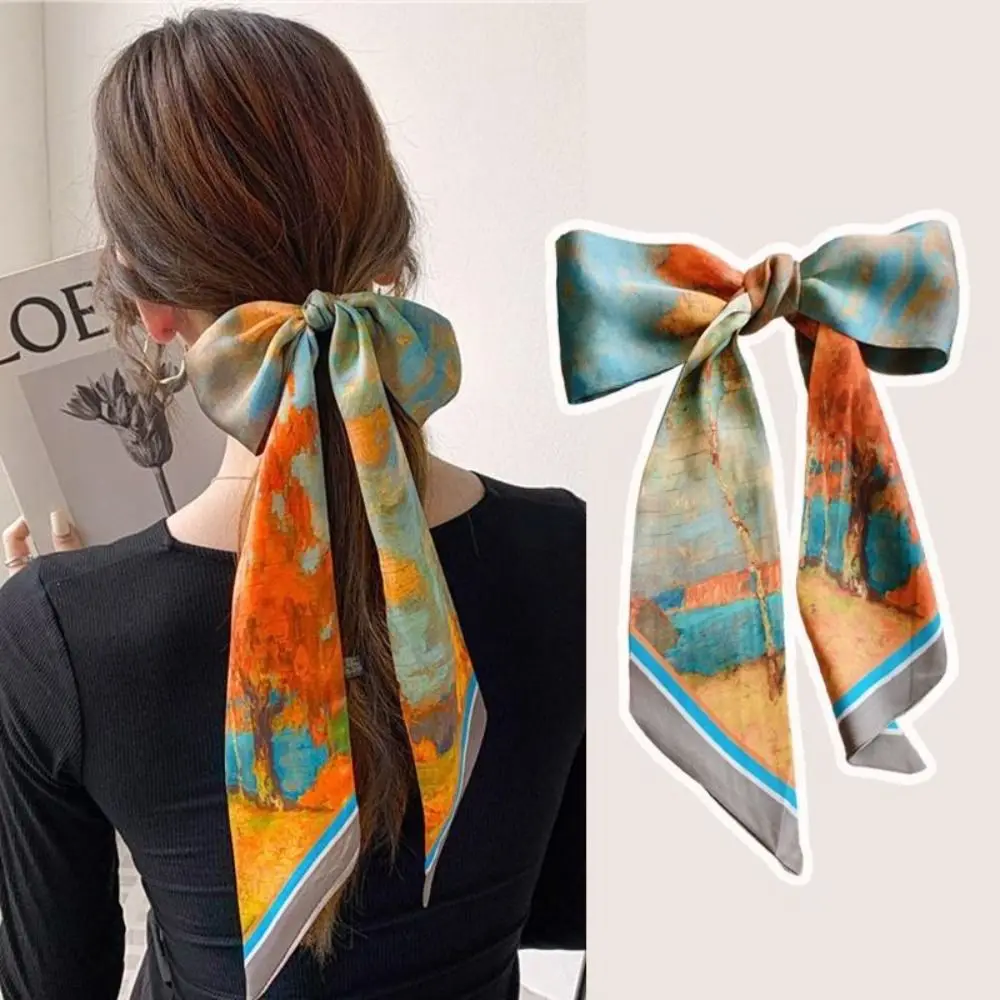 Silk Long Strip Scarf Headband for Women Chinese Style Hair Accessory