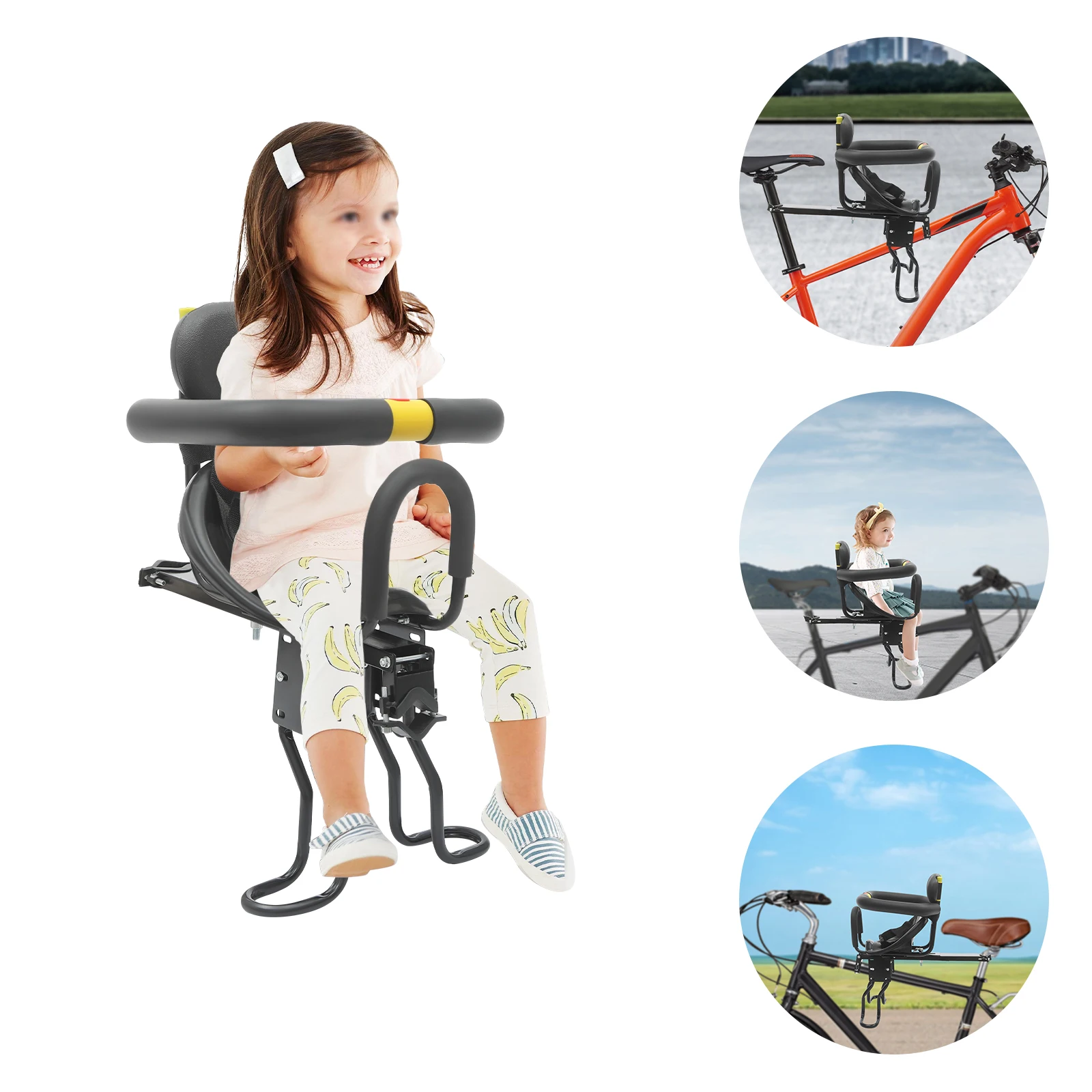 Bike Child Seat Adjustable Bicycle Child Safety Seat Iron Plastic Sponge Black Modern 1-5 Years Old with Belt Guardrail bicycle accessory bicycle safety seat